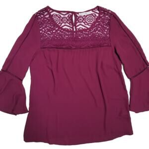 Signature Collection Bell Sleeve Blouse Purple Medium